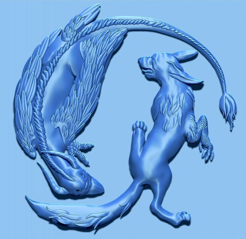 Wolf and Griffin fighting 3D print model_5