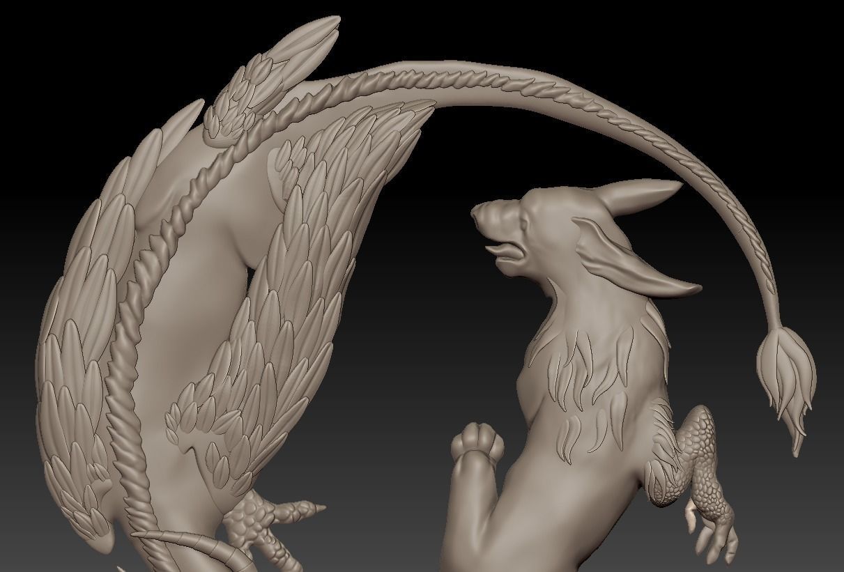 Wolf and Griffin fighting 3D print model_9