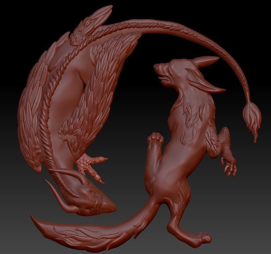 Wolf and Griffin fighting 3D print model_10