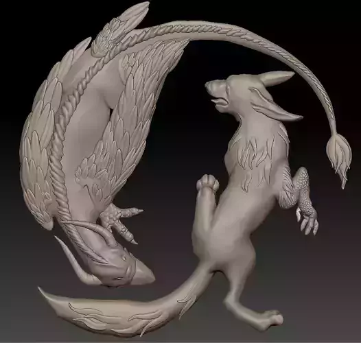 Wolf and Griffin fighting 3D print model