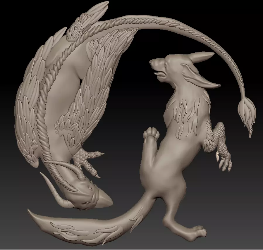 Wolf and Griffin fighting 3D print model_0