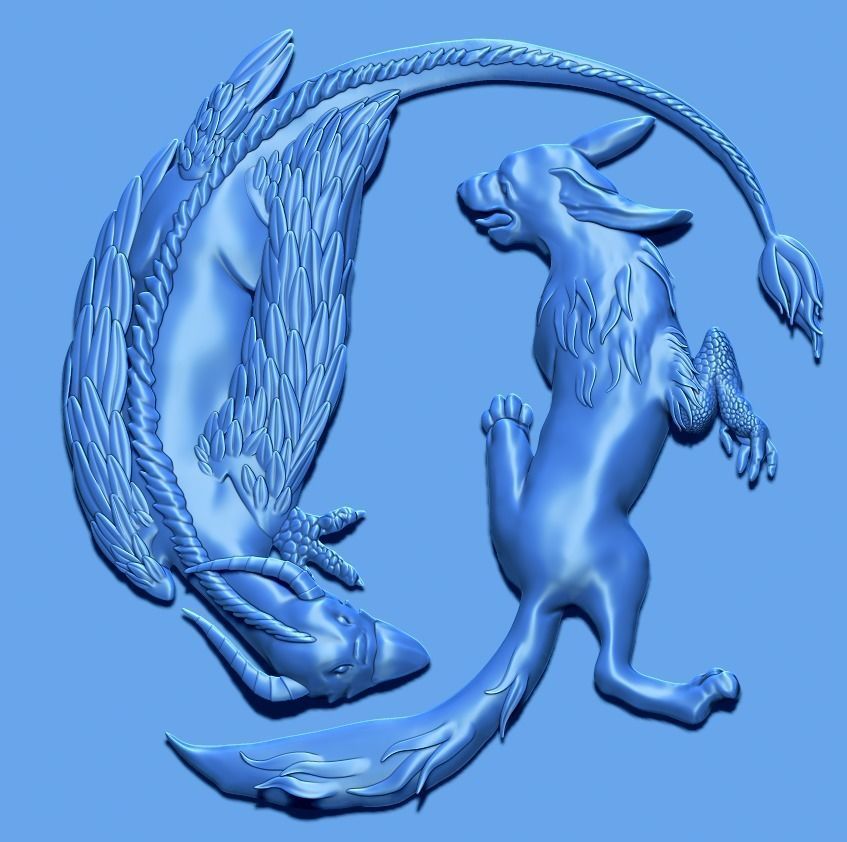 Wolf and Griffin fighting 3D print model_4