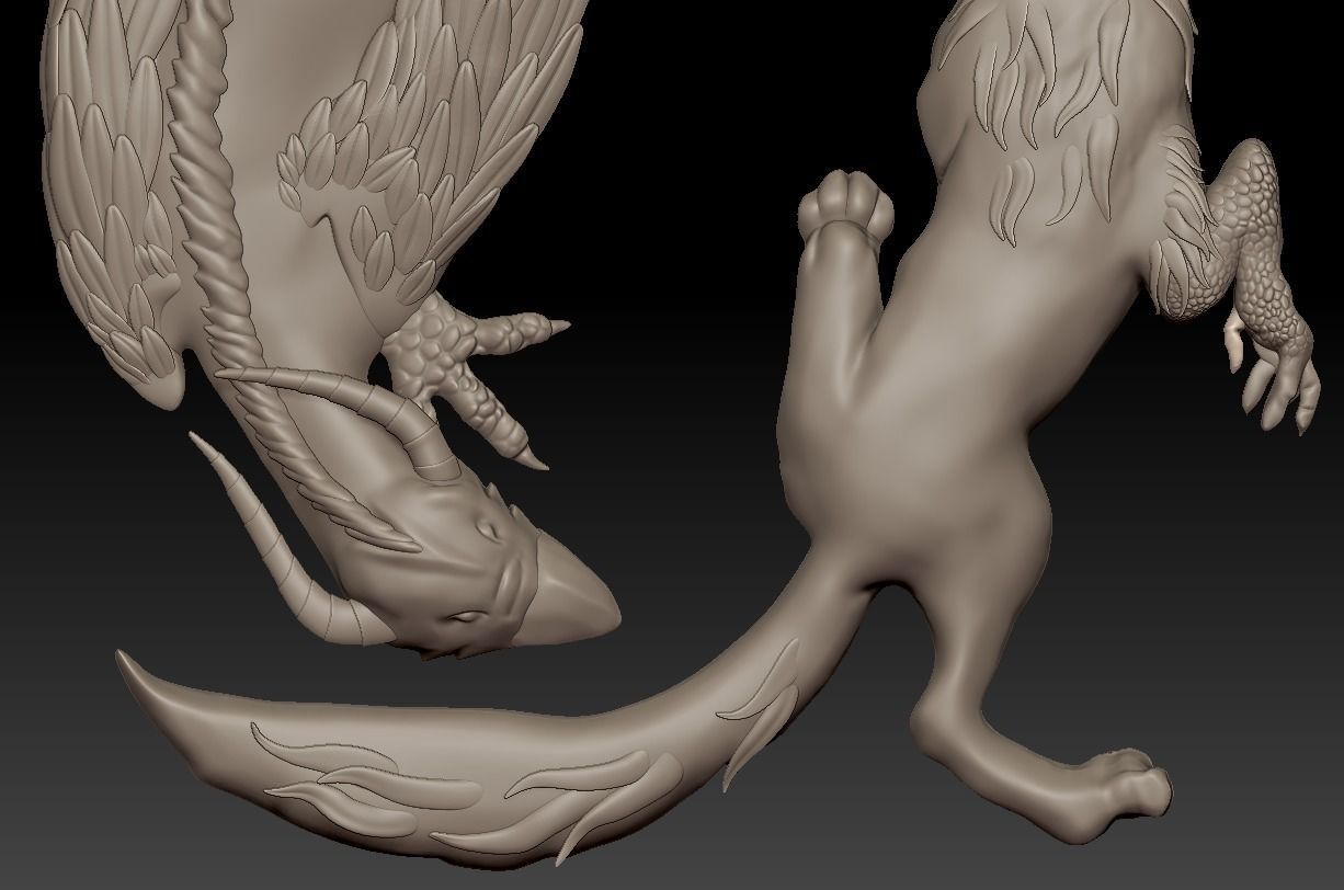 Wolf and Griffin fighting 3D print model_8