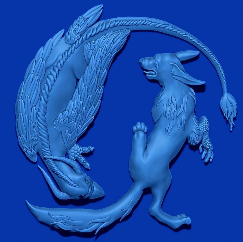 Wolf and Griffin fighting 3D print model_1