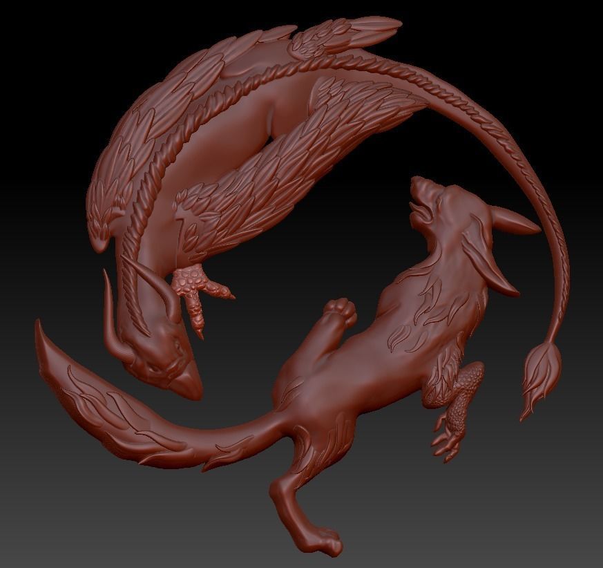 Wolf and Griffin fighting 3D print model_12