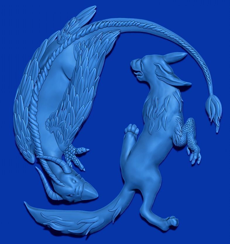 Wolf and Griffin fighting 3D print model_2