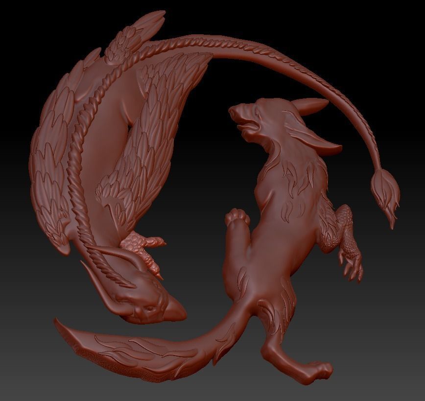 Wolf and Griffin fighting 3D print model_11