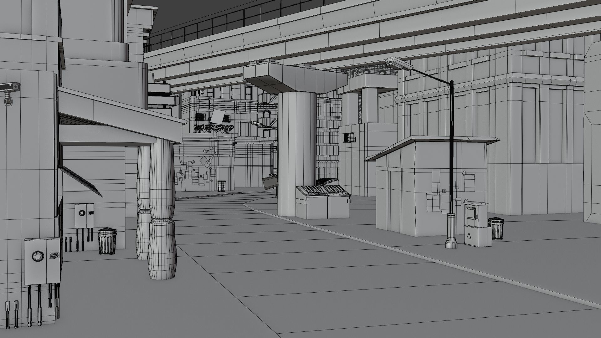 city with rail flyover Low-poly 3D model_8