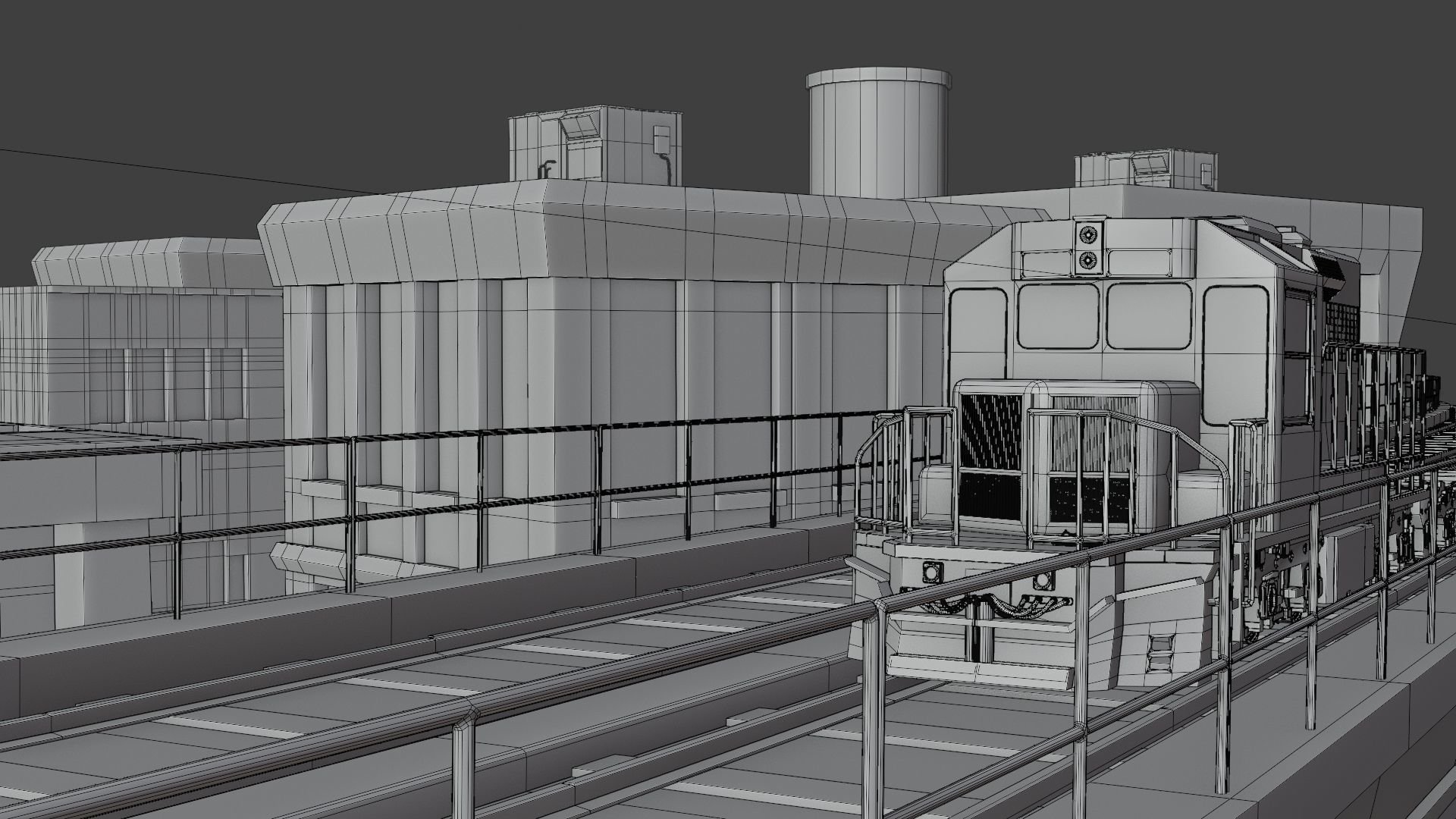 city with rail flyover Low-poly 3D model_7