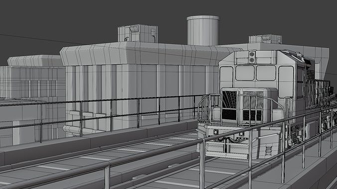 city with rail flyover Low-poly 3D model 7