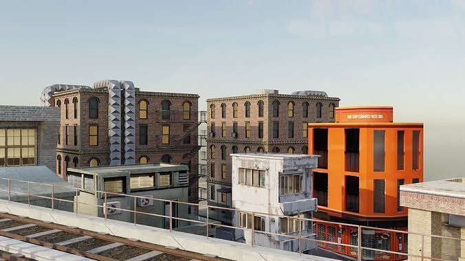 city with rail flyover Low-poly 3D model 5
