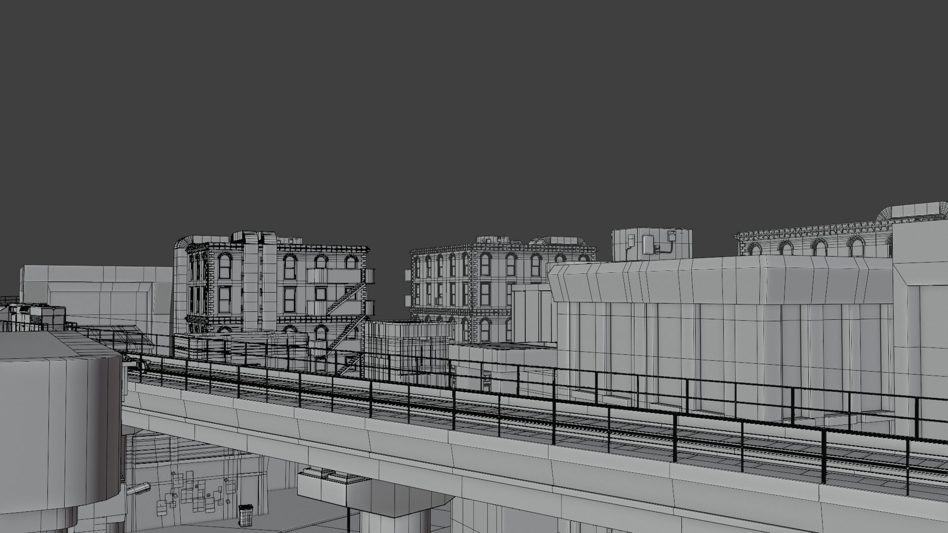 city with rail flyover Low-poly 3D model_11