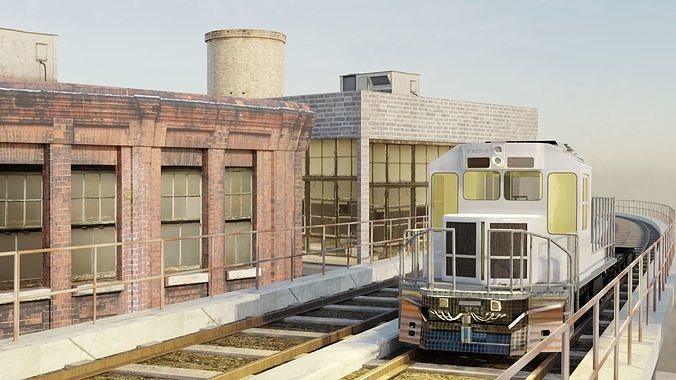 city with rail flyover Low-poly 3D model 6