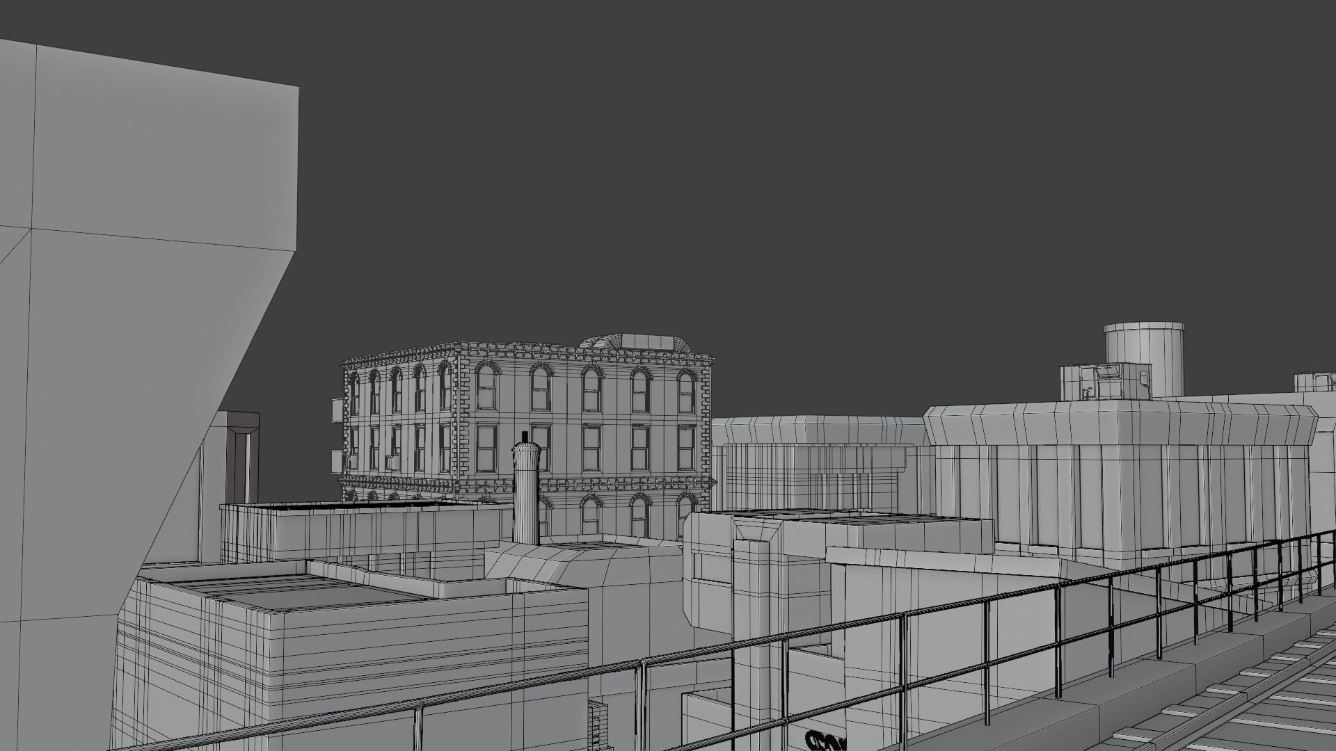 city with rail flyover Low-poly 3D model_9