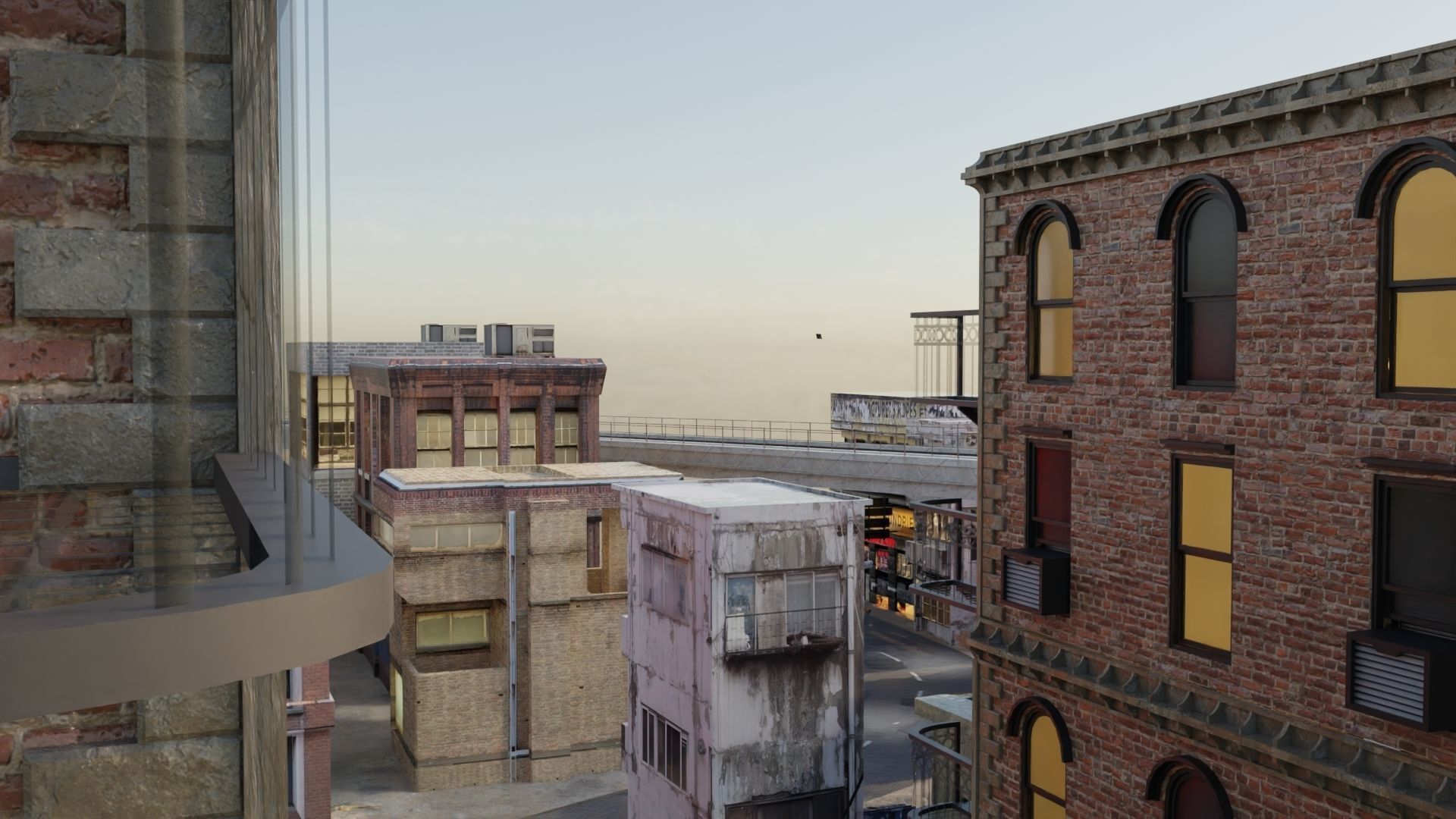 city with rail flyover Low-poly 3D model_3