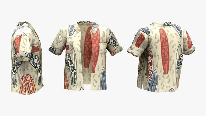 Mens Open Front Shirt Low-poly 3D model