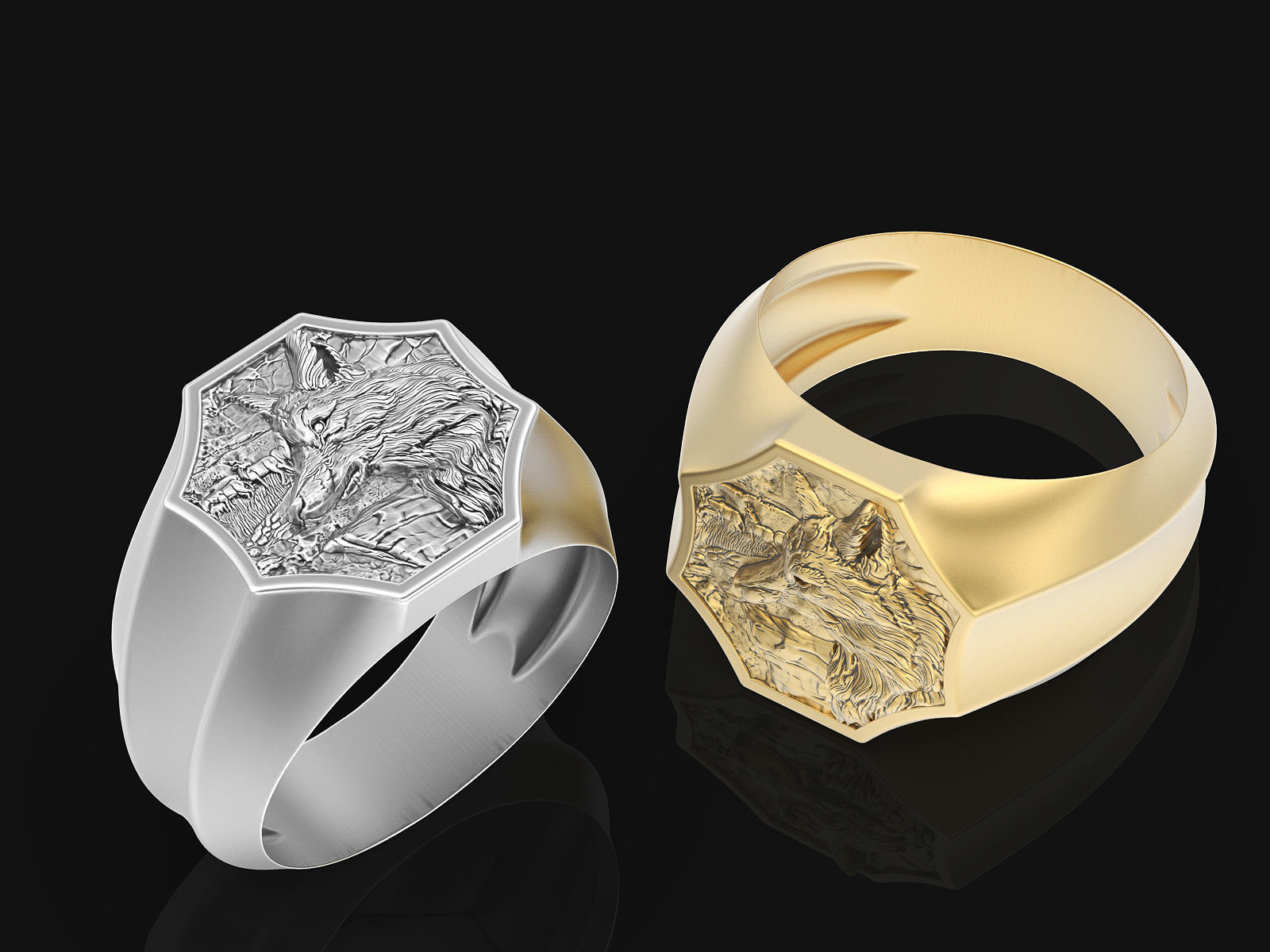 man ring wolf Silver Gold  Print 3D print model_1