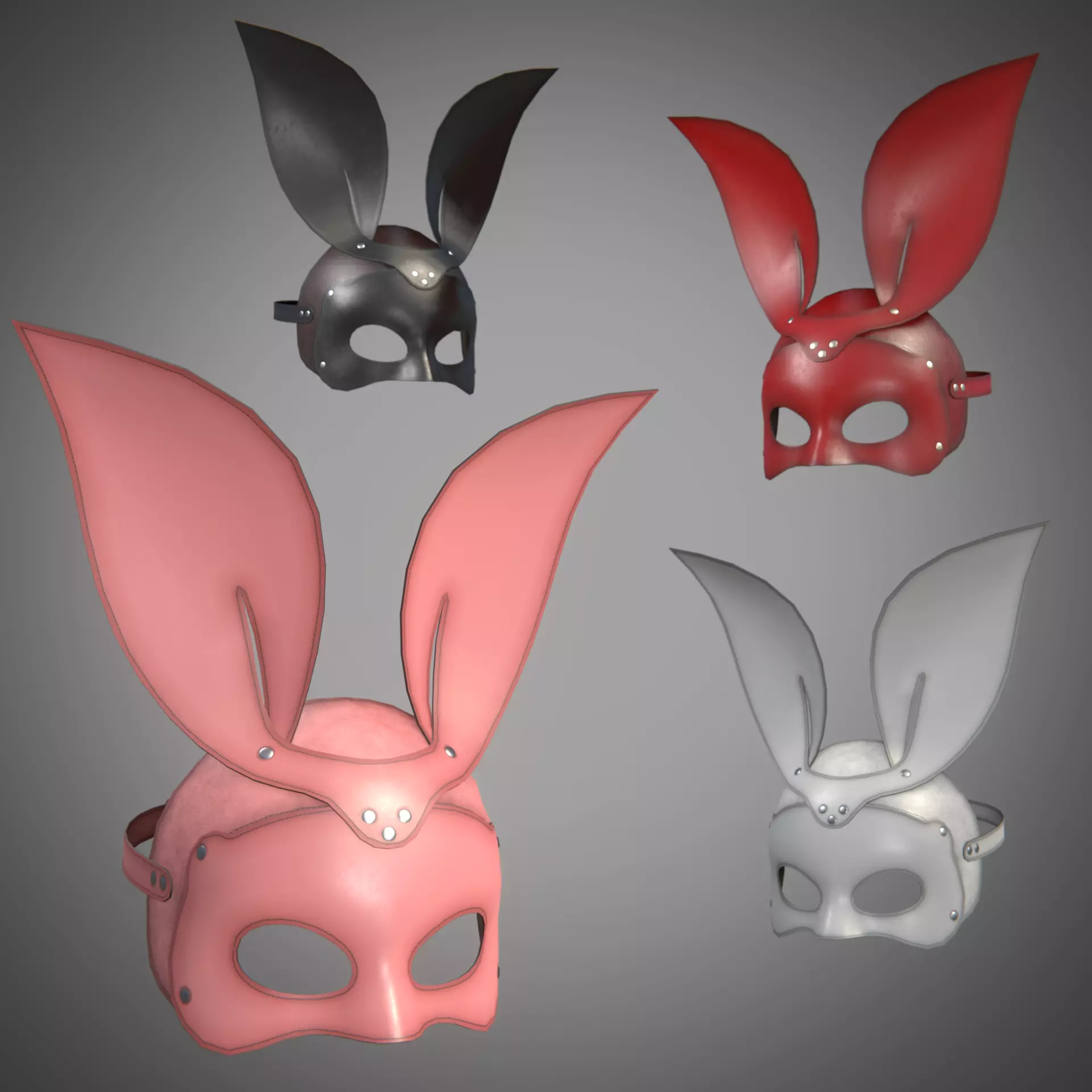 Bunny rabbit leather face mask multicolor set Low-poly 3D model_0
