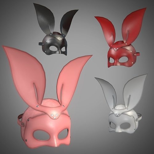 Bunny rabbit leather face mask multicolor set Low-poly 3D model