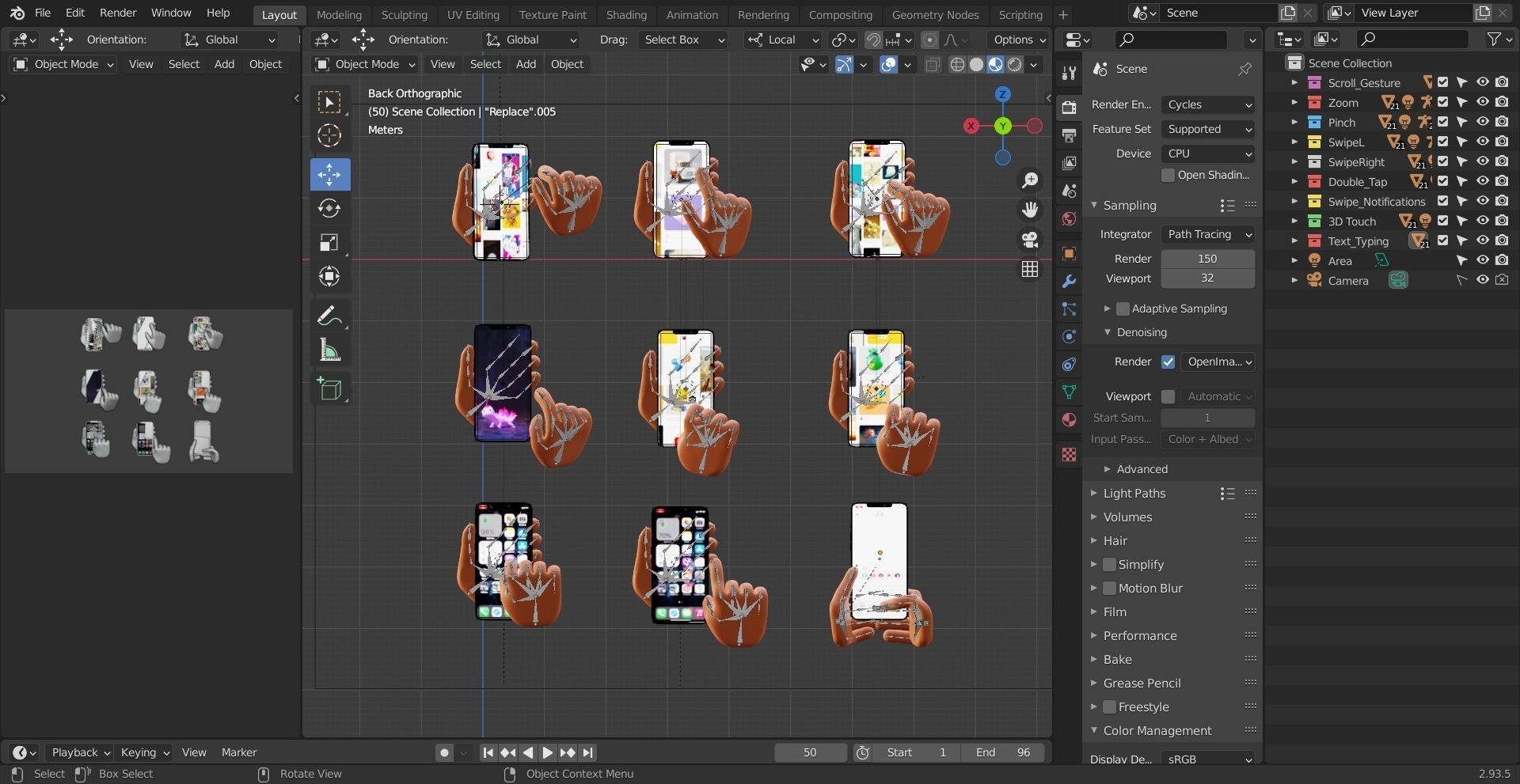 9 Animated Smartphone Gestures  Low-poly 3D model_11