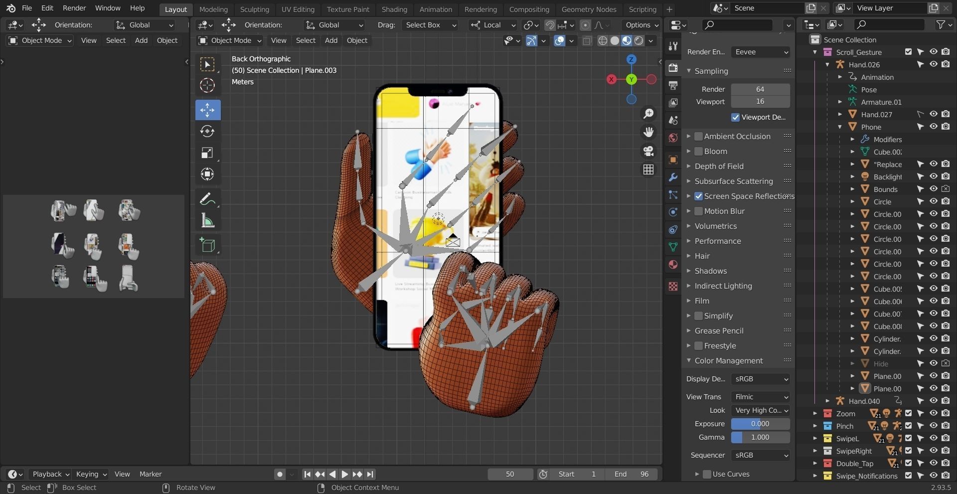 9 Animated Smartphone Gestures  Low-poly 3D model_14