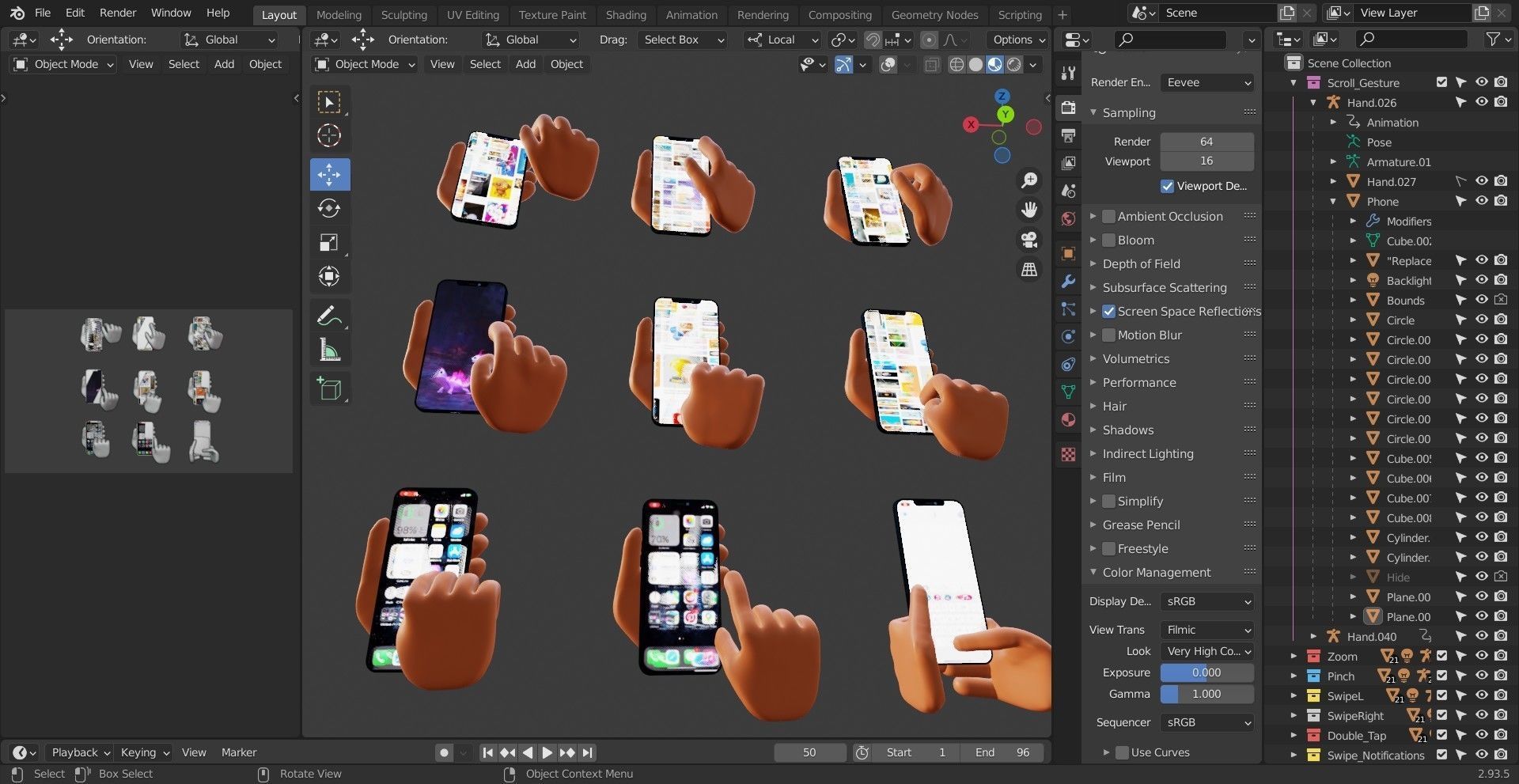 9 Animated Smartphone Gestures  Low-poly 3D model_12