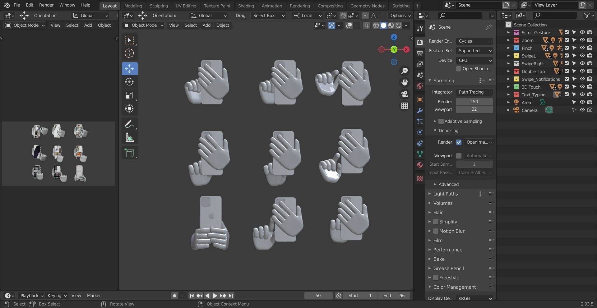 9 Animated Smartphone Gestures  Low-poly 3D model_9