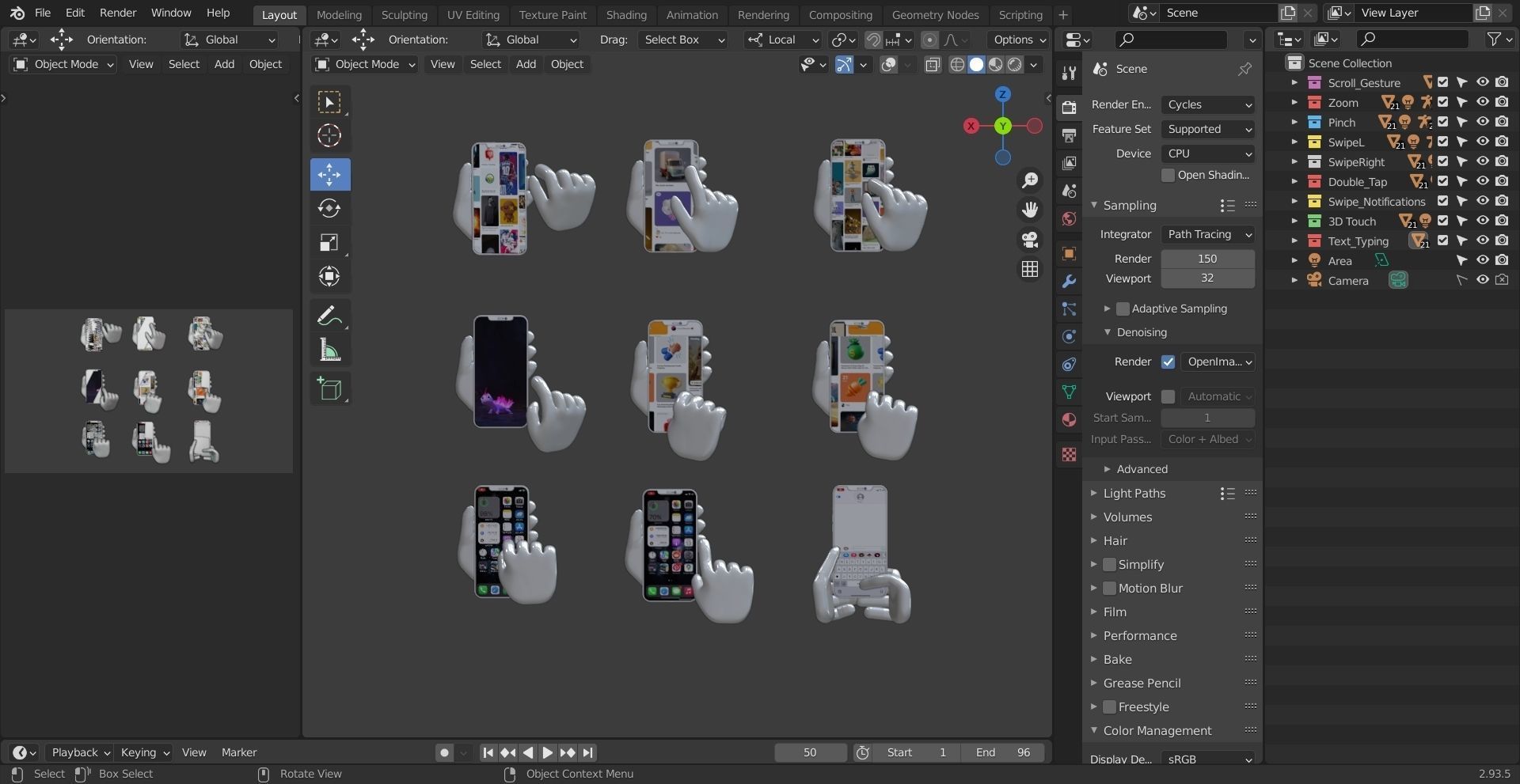 9 Animated Smartphone Gestures  Low-poly 3D model_8
