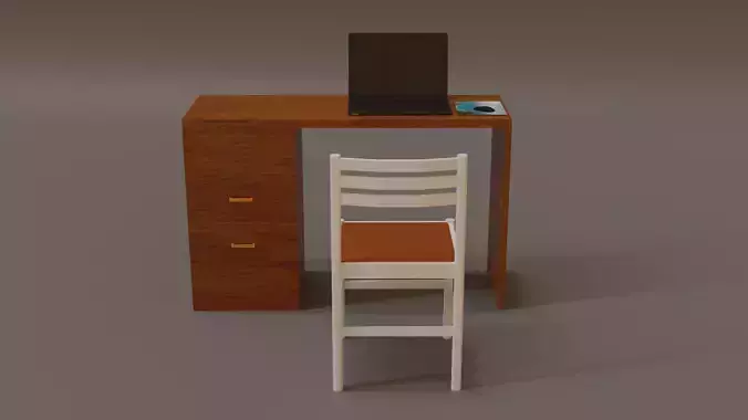 Desk with computer Low-poly 3D model