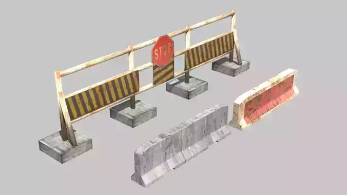 Road Barrier And Blocker Low-poly 3D model