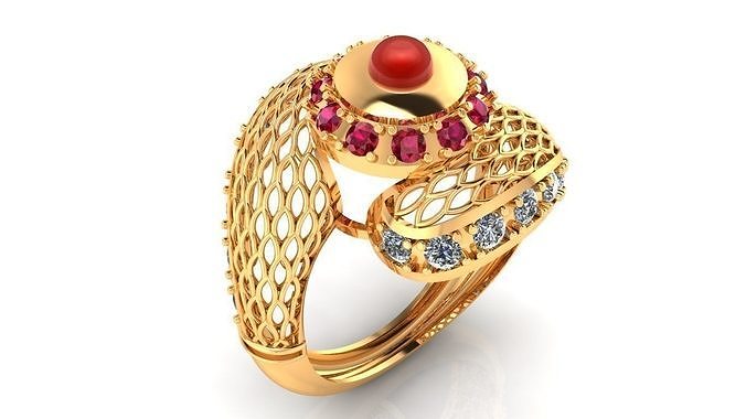Women Ring 30 small cabochone round cluster ring for women 3D print model