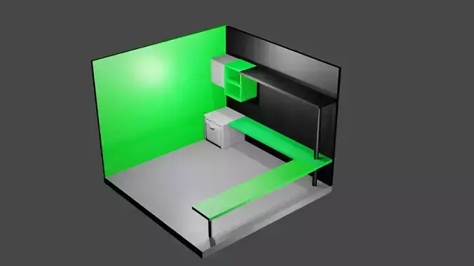 kitchen room with walls and desk