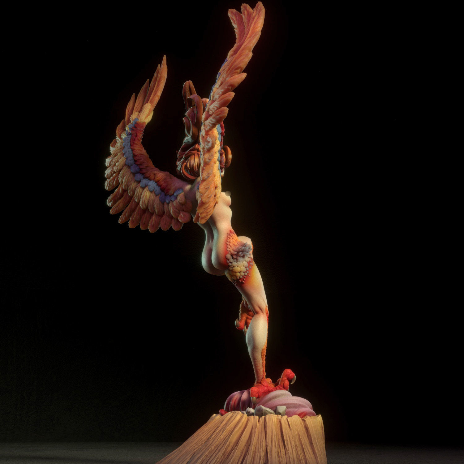 Harpy fiery phoenix statue 3D print model_7