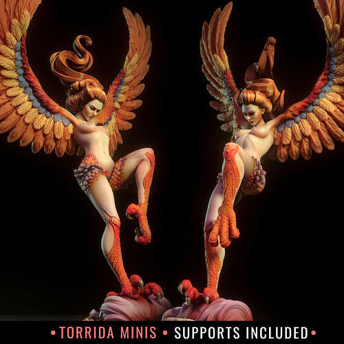 Harpy fiery phoenix statue 3D print model