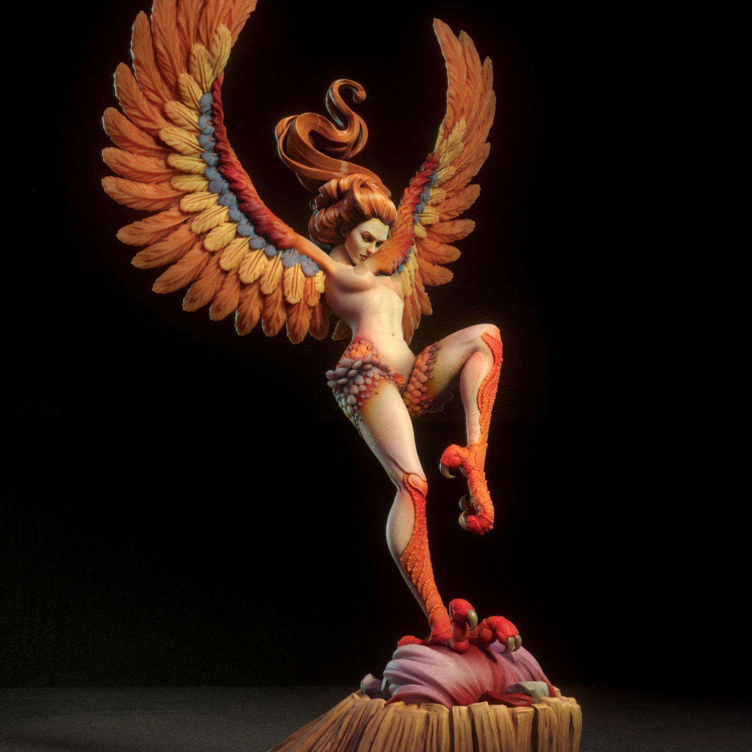 Harpy fiery phoenix statue 3D print model_1