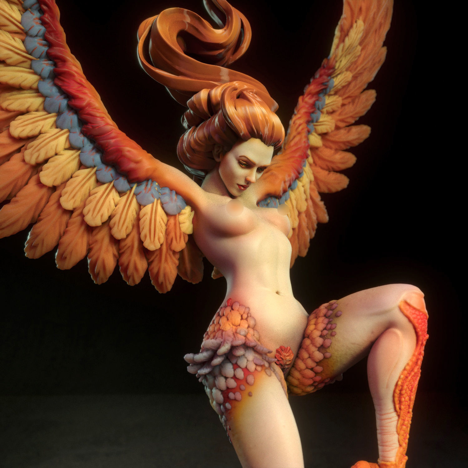 Harpy fiery phoenix statue 3D print model_9