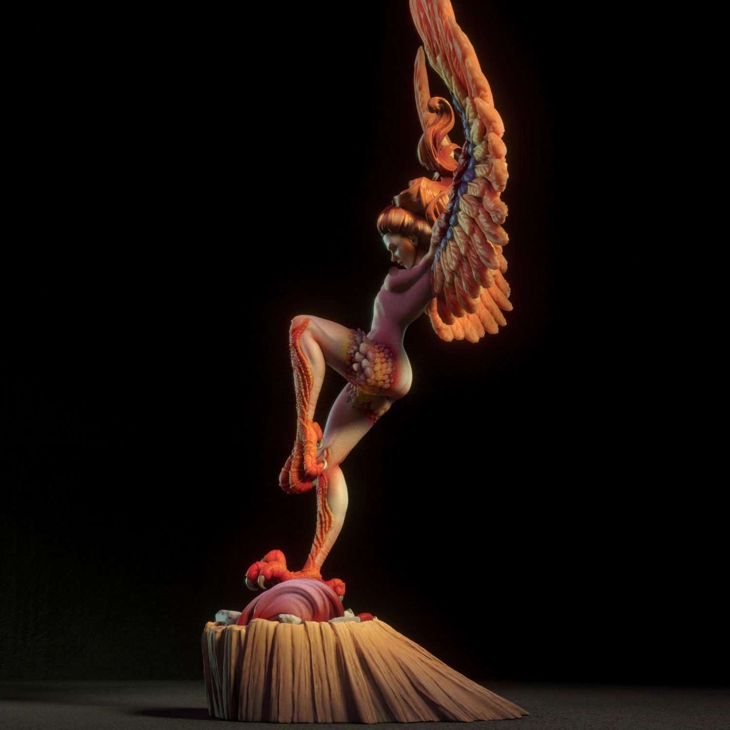 Harpy fiery phoenix statue 3D print model_4