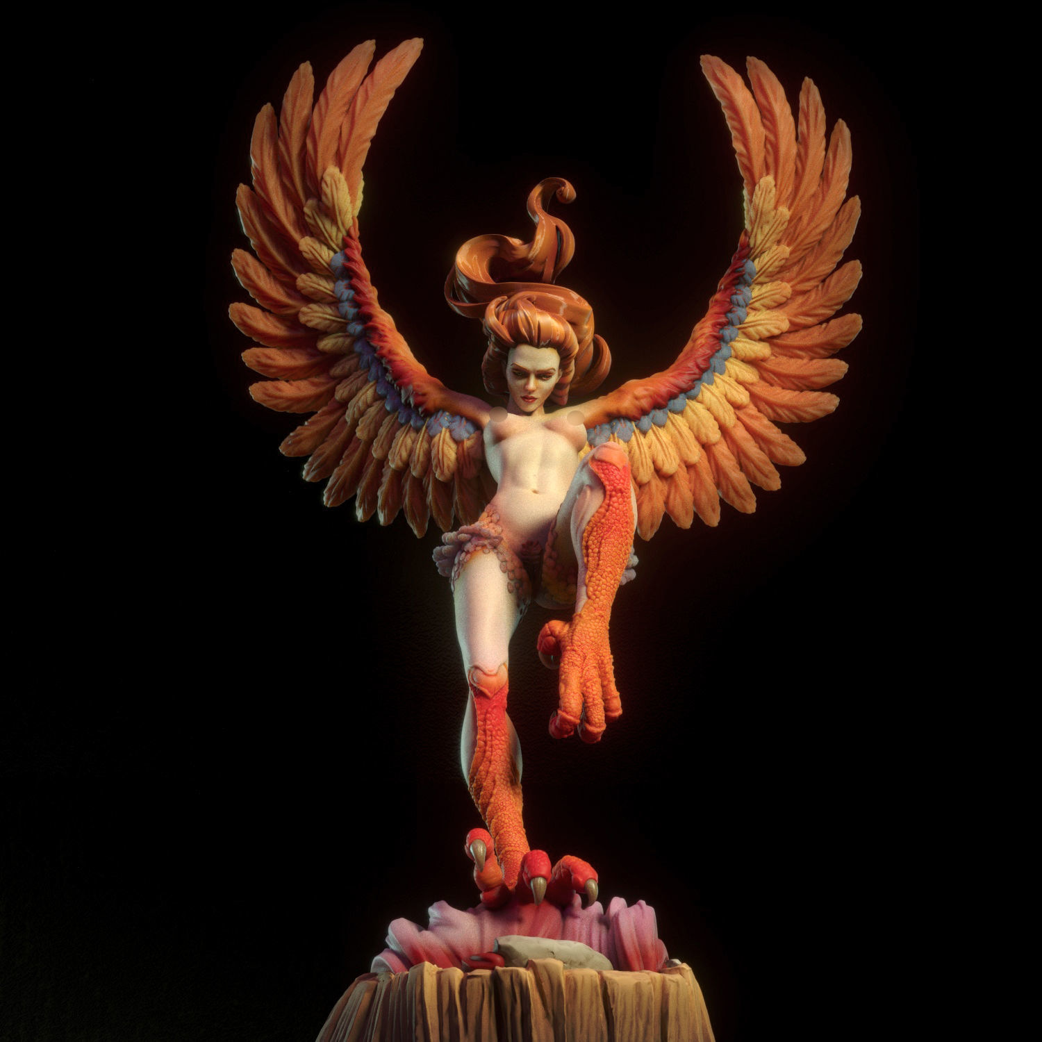 Harpy fiery phoenix statue 3D print model_2