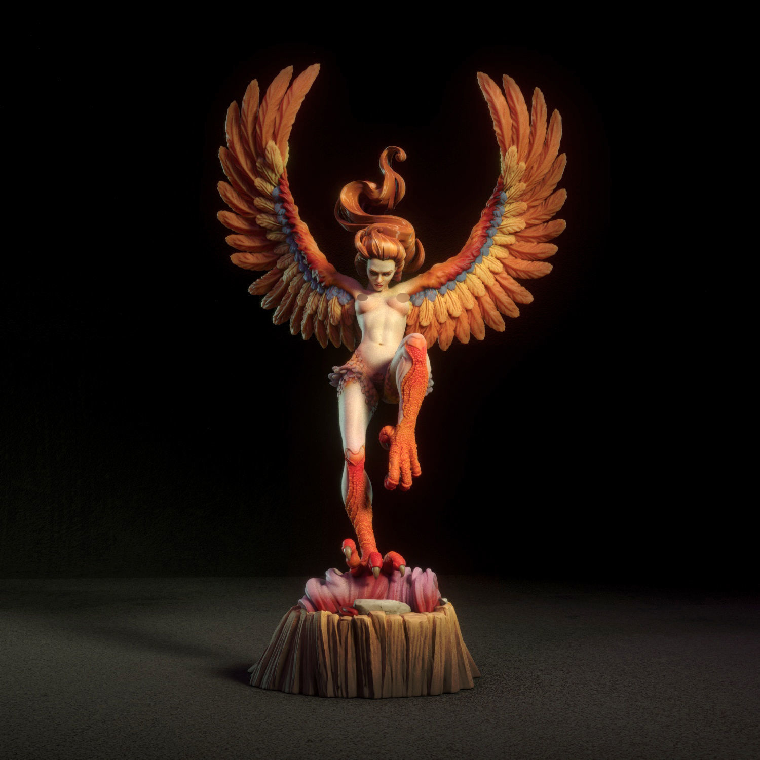 Harpy fiery phoenix statue 3D print model_15
