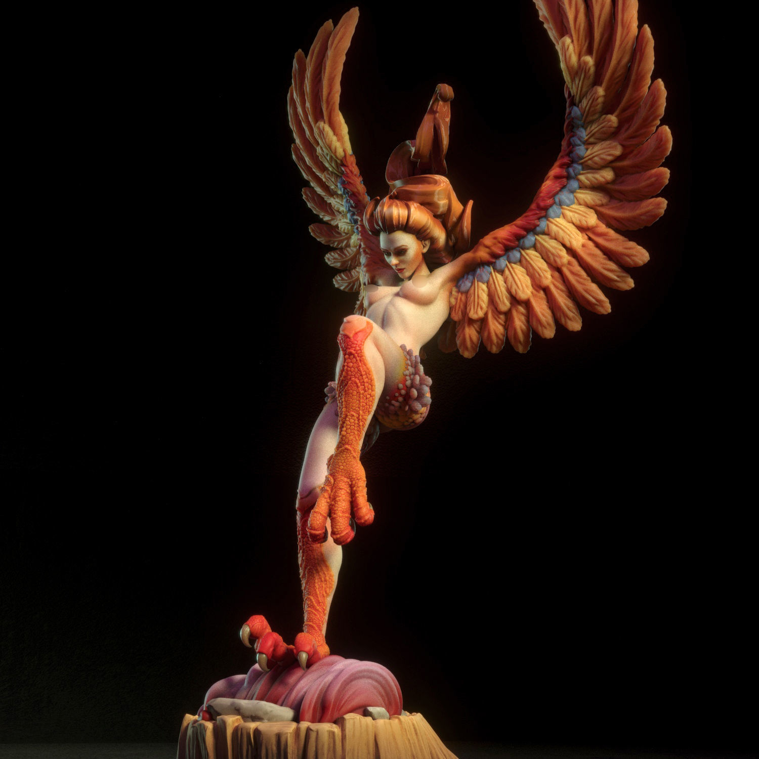 Harpy fiery phoenix statue 3D print model_3