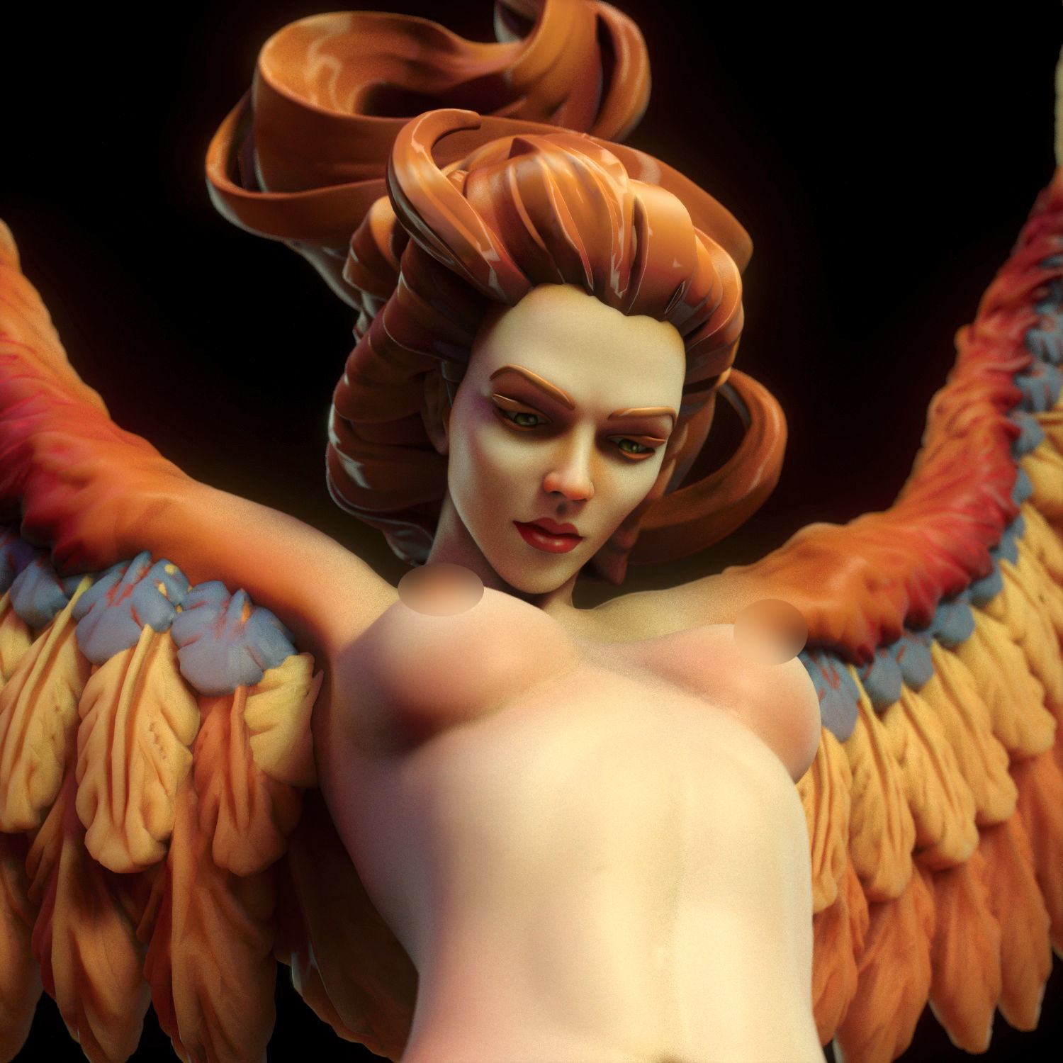 Harpy fiery phoenix statue 3D print model_12