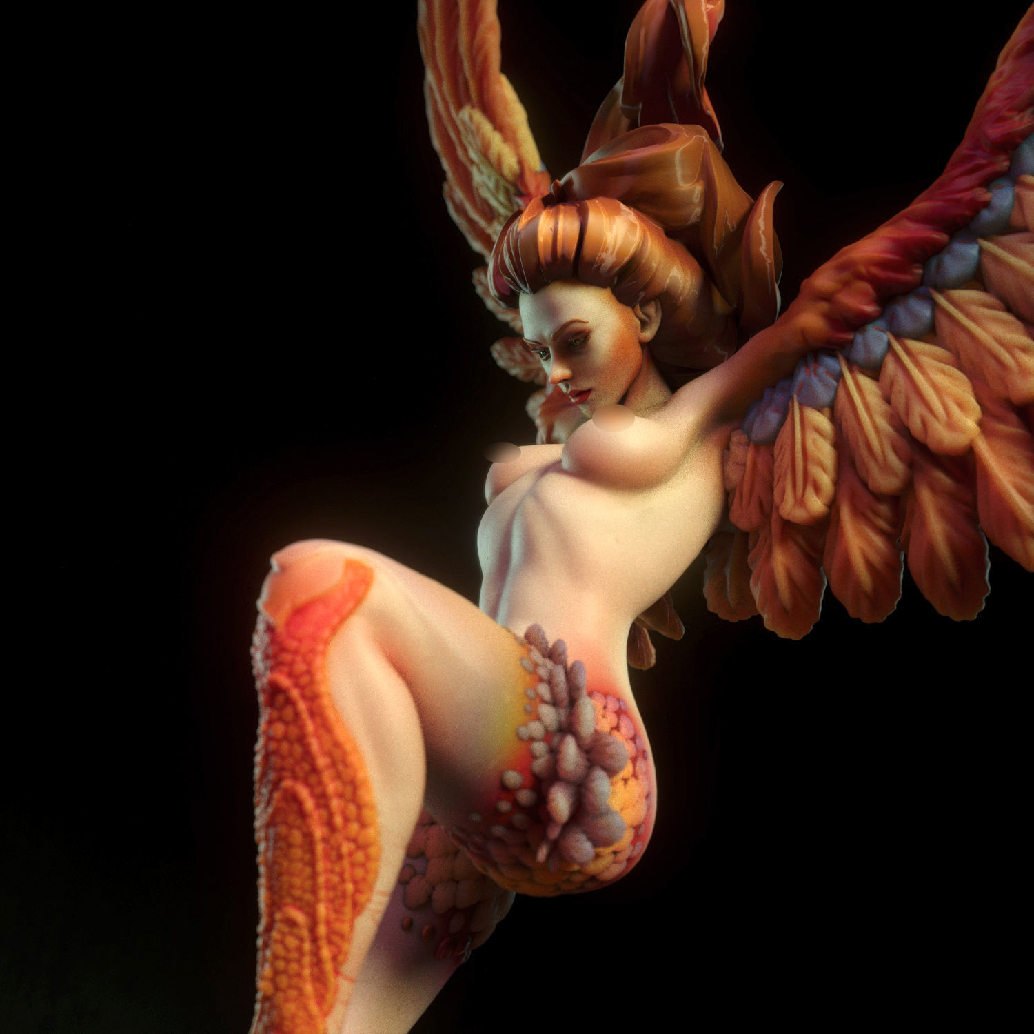 Harpy fiery phoenix statue 3D print model_10