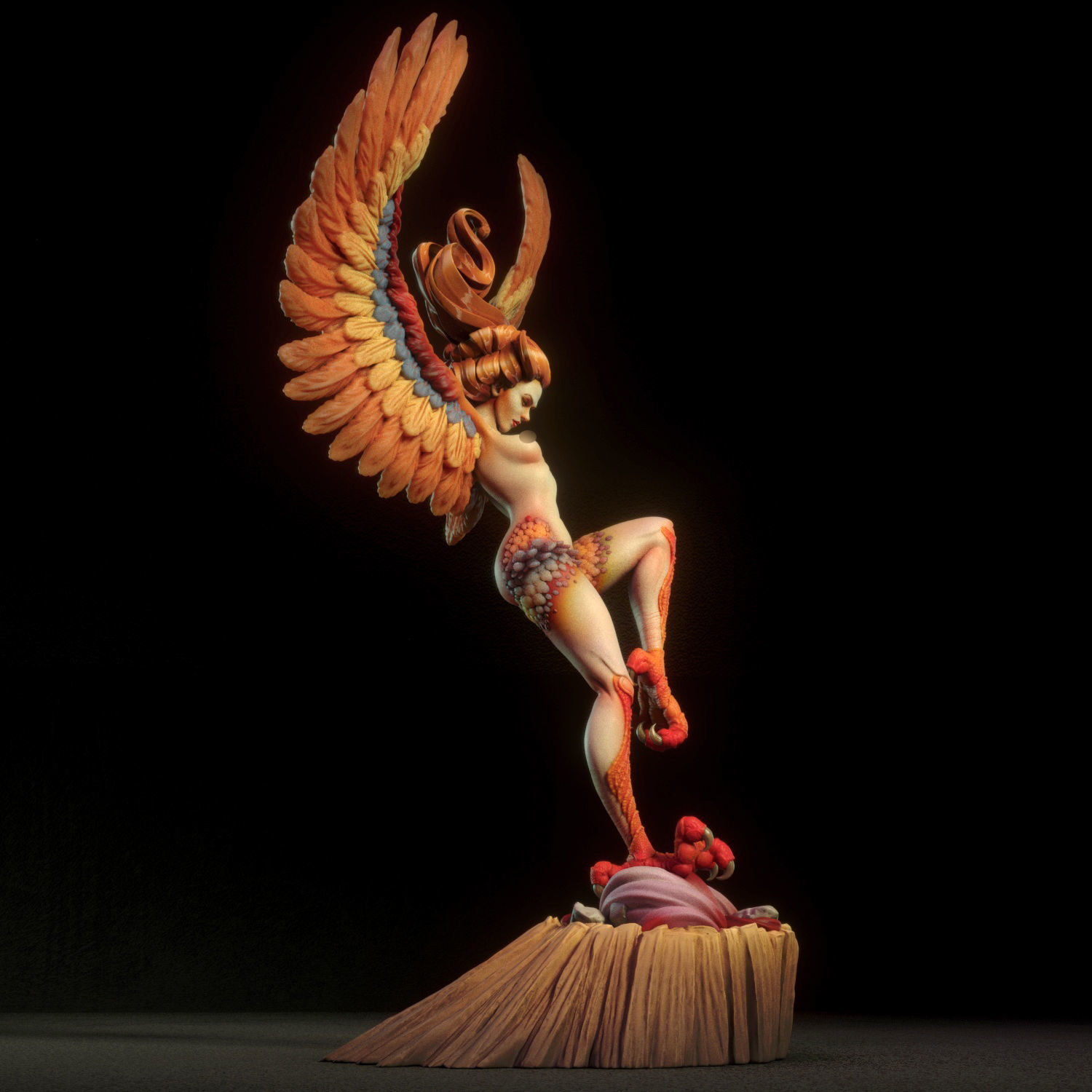 Harpy fiery phoenix statue 3D print model_8