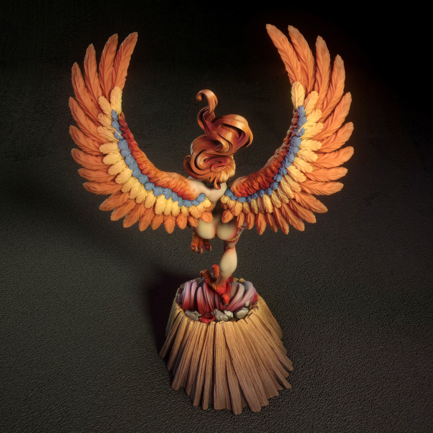 Harpy fiery phoenix statue 3D print model_16