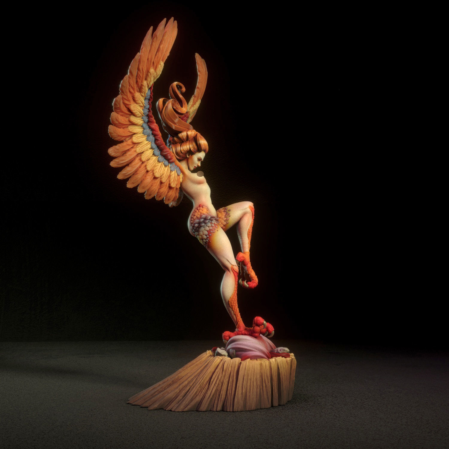 Harpy fiery phoenix statue 3D print model_13