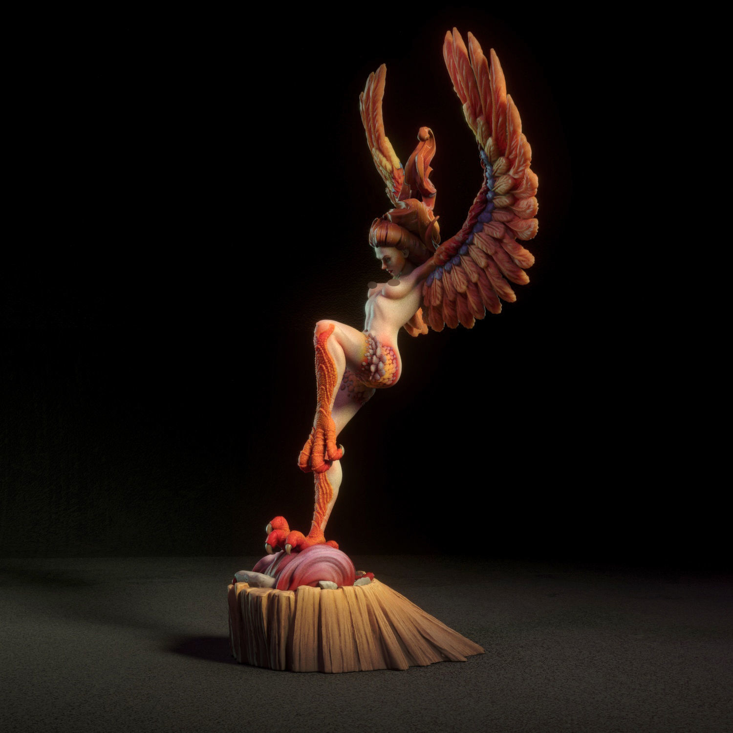 Harpy fiery phoenix statue 3D print model_14