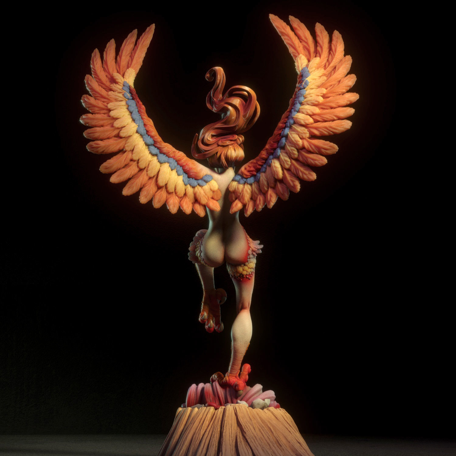 Harpy fiery phoenix statue 3D print model_6