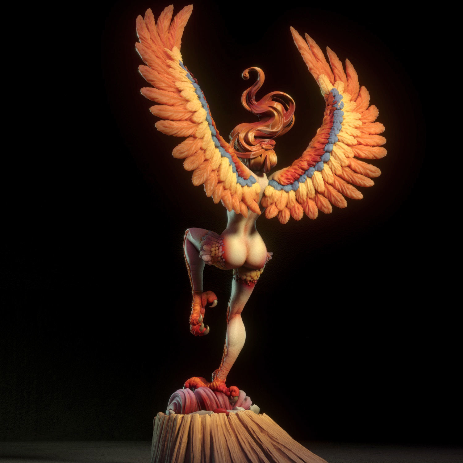 Harpy fiery phoenix statue 3D print model_5