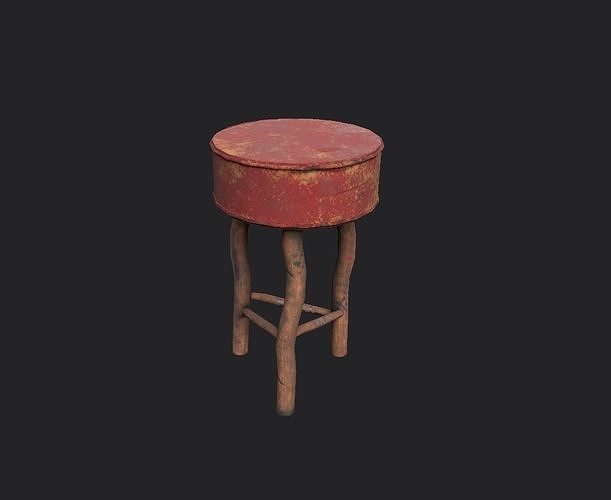Old medieval stool Low-poly 3D model Game Ready  Low-poly 3D model