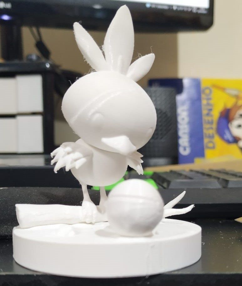 Torchic pokemon figurine on branch with ball Free 3D print model_4